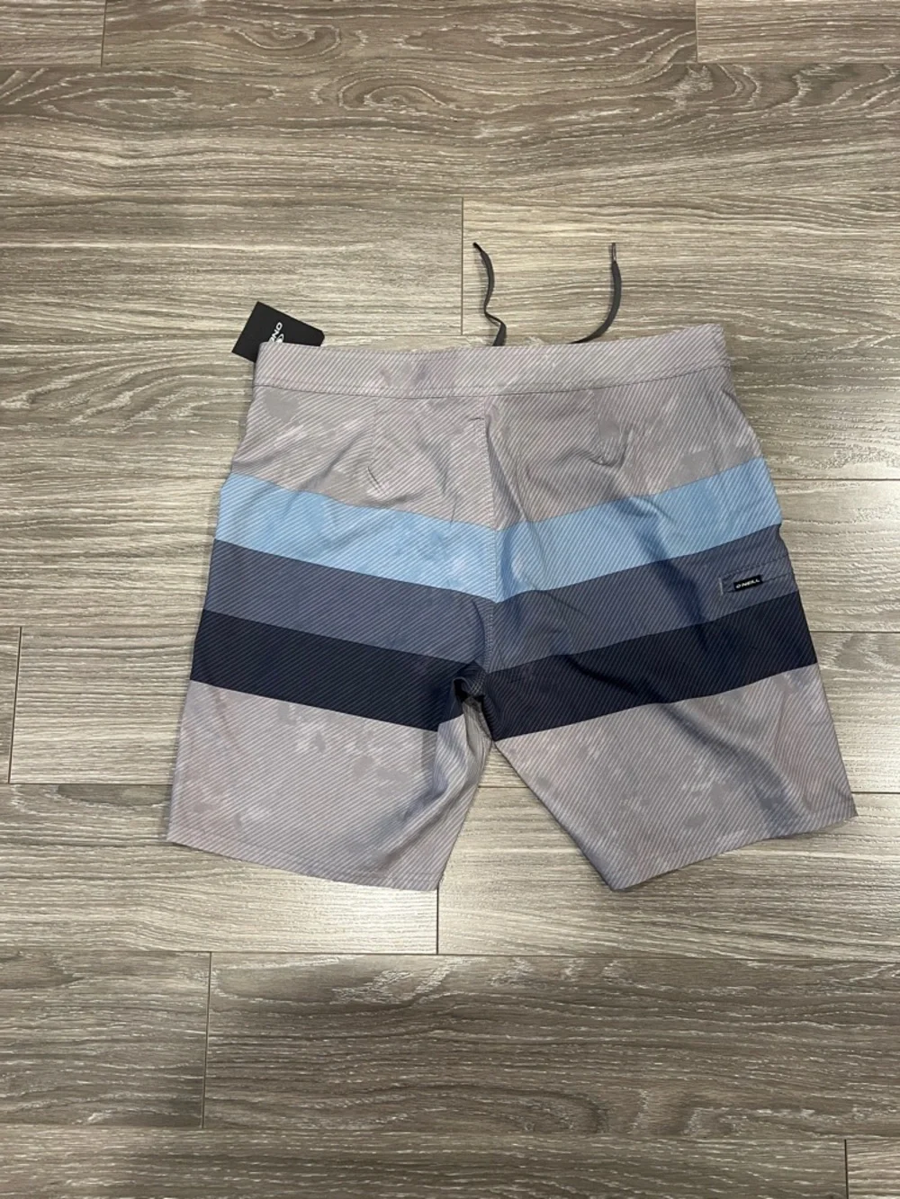 O'Neill Men's Gray Swim Board Shorts with Blue Stripes- Hyperfreak